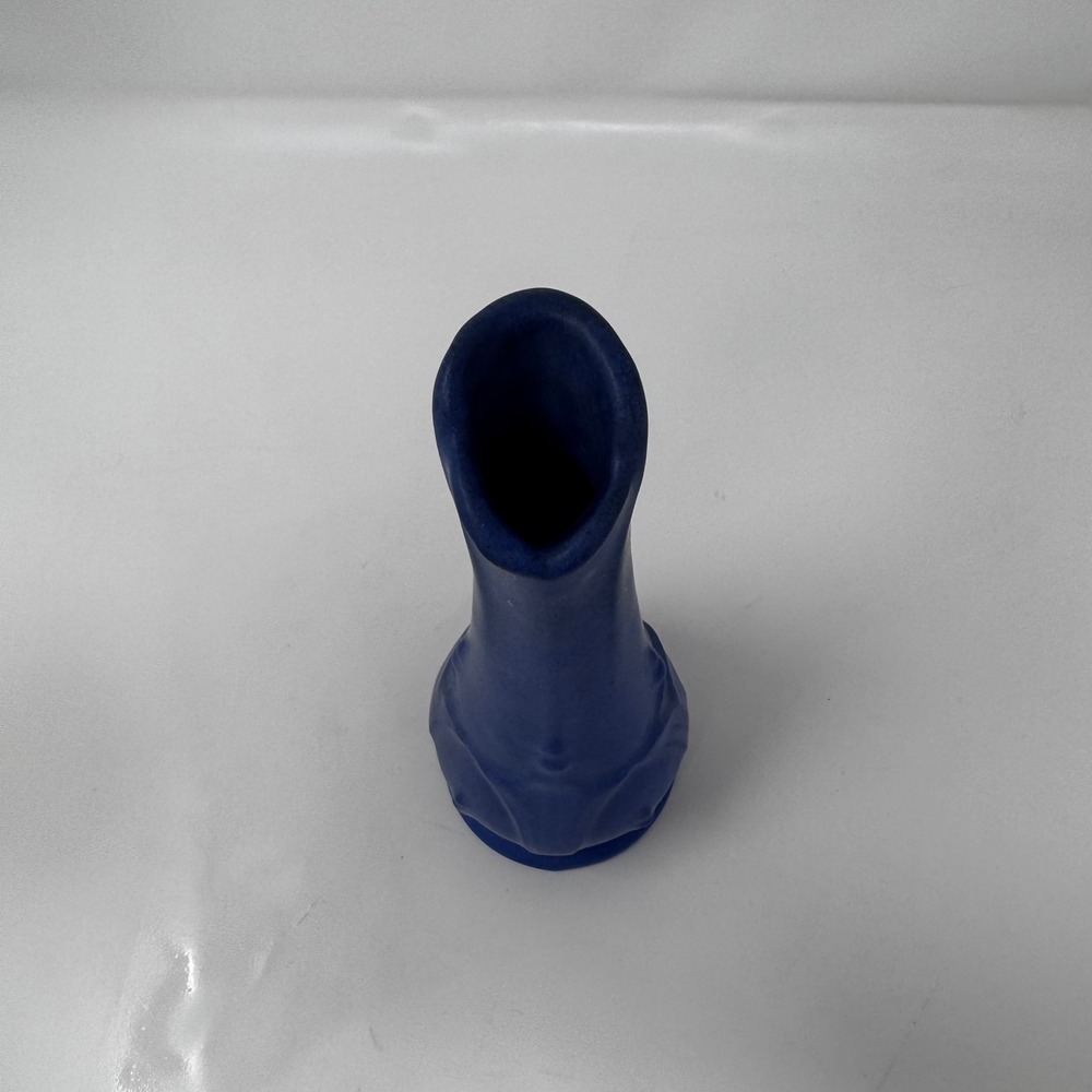 Matte Cobalt Blue Ceramic Bud Vase Art Nouveau Style Embossed Floral 8 Inch - Picture 3 of 8
